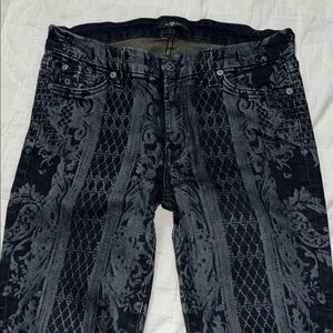 7 For All Mankind Women’s Skinny Jeans Black Geometric/Laser etched Print Denim